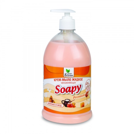Крем-мыло жидкое "Soapy" Premium "молоко и мёд" увлажняющее с дозатором 1000 мл. Clean&Green CG8113 фото 1
