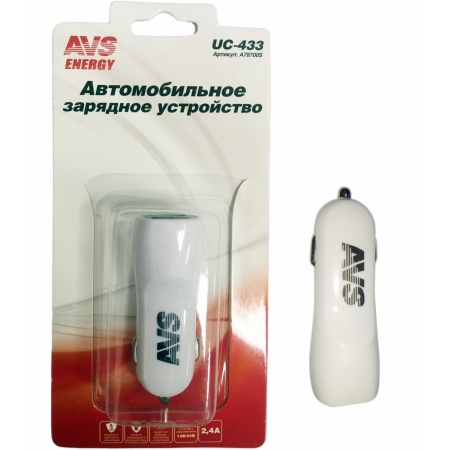 USB автомобильное зарядное устройство AVS 2 порта UC-433 (2,4А) фото 1