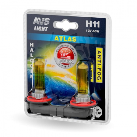 Галогенная лампа AVS /ATLAS ANTI-FOG/желтый H11.12V.55W.блистер 2шт. фото 1