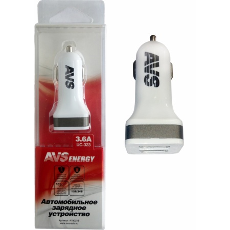 USB автомобильное зарядное устройство AVS 2 порта UC-323 (3,6А) фото 1