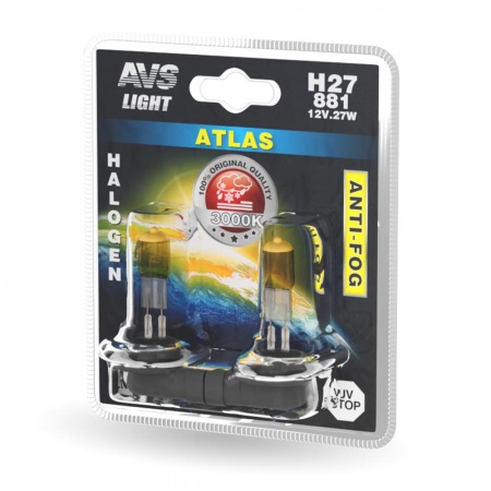 Галогенная лампа AVS /ATLAS ANTI-FOG/желтый H27/881.12V.27W.блистер 2шт. фото 1