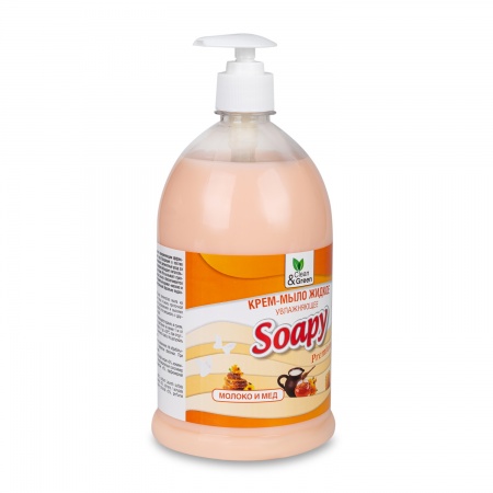 Крем-мыло жидкое "Soapy" Premium "молоко и мёд" увлажняющее с дозатором 1000 мл. Clean&Green CG8113 фото 2