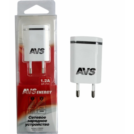USB сетевое зарядное устройство AVS 1 порт UT-711 (1,2А) фото 1
