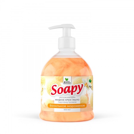 Крем-мыло жидкое с перламутром "Soapy" ванильное морож. увлаж. с дозатор. 500 мл. Clean&Green CG8302 фото 1