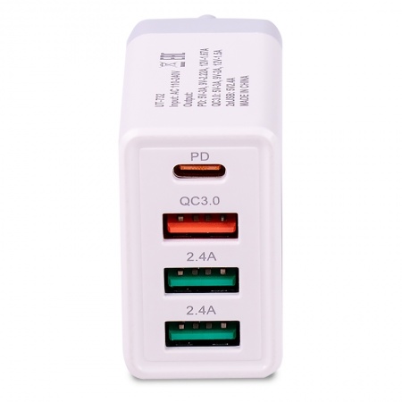 USB сетевое зарядное устройство AVS 4 порта UT-732  (QC 3.0, PD Type C, 3A ) фото 5