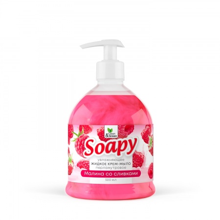 Крем-мыло жидкое с перламутром "Soapy" малина со сливками увл. с дозатор. 500 мл. Clean&Green CG8299 фото 1