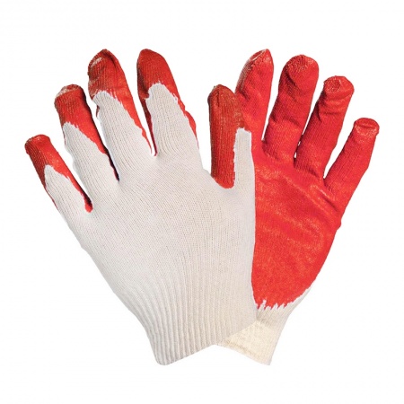 Перчатки ХБ с одинарным обливом латекса (красные) 13 класс 1 пара AVS RP-03 фото 1