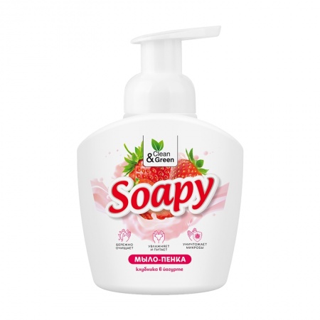 Жидкое мыло-пенка "Soapy" "Клубника в йогурте" пенный дозатор 400 мл. Clean&Green CG8233 фото 1