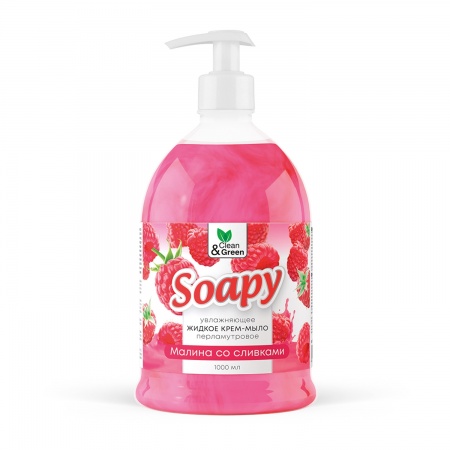 Крем-мыло жидкое с перламутром "Soapy" малина со сливк. увл. с дозатор. 1000 мл. Clean&Green CG8305 фото 1