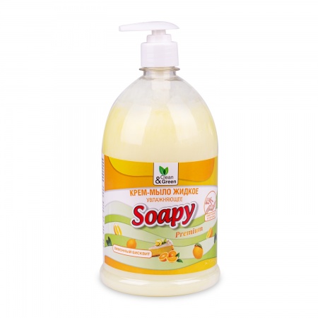 Крем-мыло жидкое "Soapy" Premium "бисквит" увлажняющее с дозатором 1000 мл. Clean&Green CG8115 фото 1