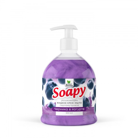 Крем-мыло жидкое с перламутром "Soapy" черника в йогурте увл. с дозатор. 500 мл. Clean&Green CG8301 фото 1