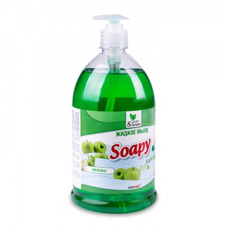 Жидкое мыло "Soapy" эконом "яблоко" с дозатором 1000 мл. Clean&Green CG8094 фото 2