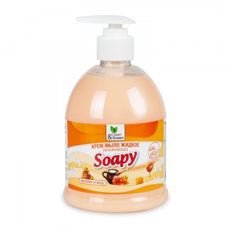 Крем-мыло жидкое "Soapy" Premium "молоко и мёд" увлажняющее с дозатором 500 мл. Clean&Green CG8098 фото 1