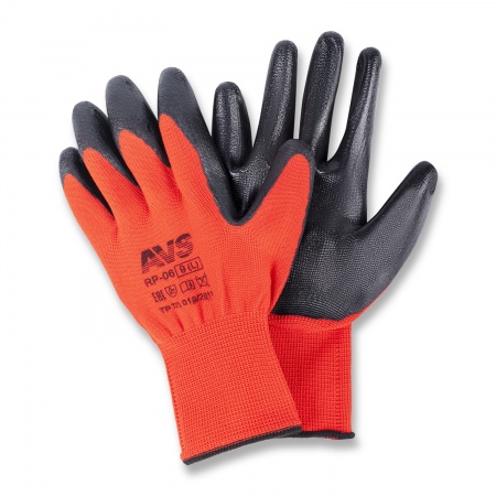 Перчатки нейлоновые с нитриловым покрытием МБС для точных работ (красно-черные) 1 пара AVS RP-06 фото 1