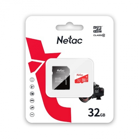 Карта памяти MicroSD 32GB Netac P500 Eco Class 10 + SD адаптер фото 1