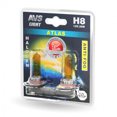 Галогенная лампа AVS /ATLAS ANTI-FOG/желтый H8.12V.35W.блистер-2шт. фото 1