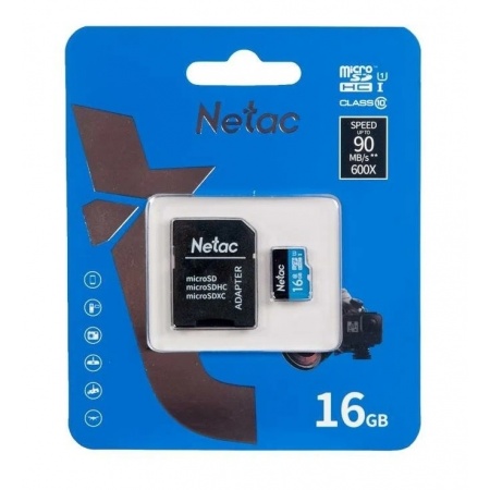 Карта памяти MicroSD 16GB Netac P500 Standard Class 10 UHS-I + SD адаптер фото 1