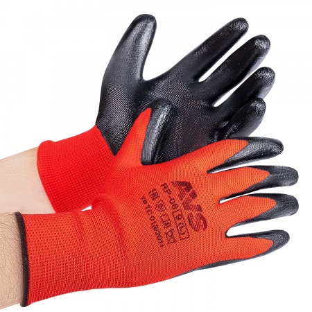 Перчатки нейлоновые с нитриловым покрытием МБС для точных работ (красно-черные) 1 пара AVS RP-06 фото 2