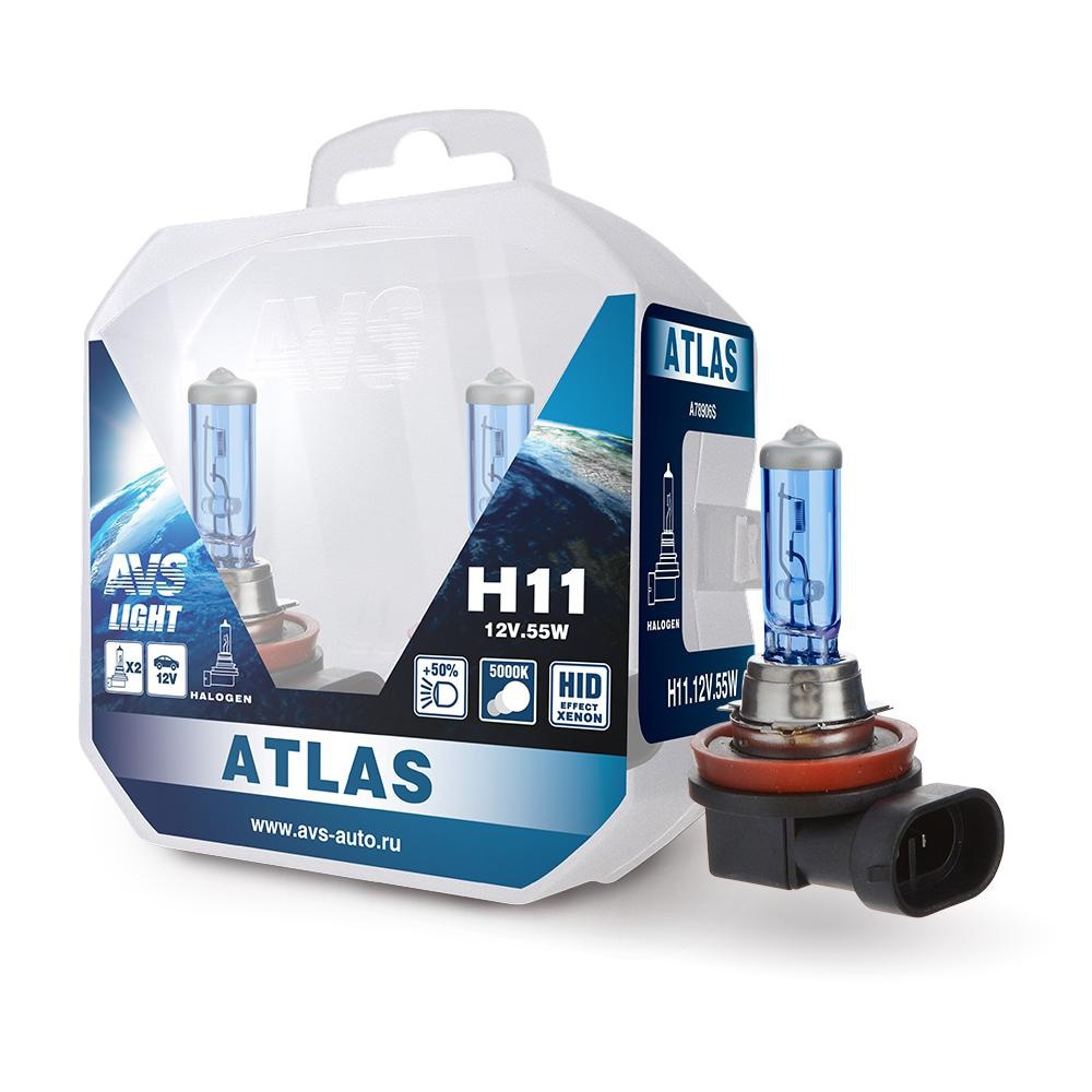Лампа галогенная AVS ATLAS PB 5000К H11.12V.55W Plastic box -2 шт.