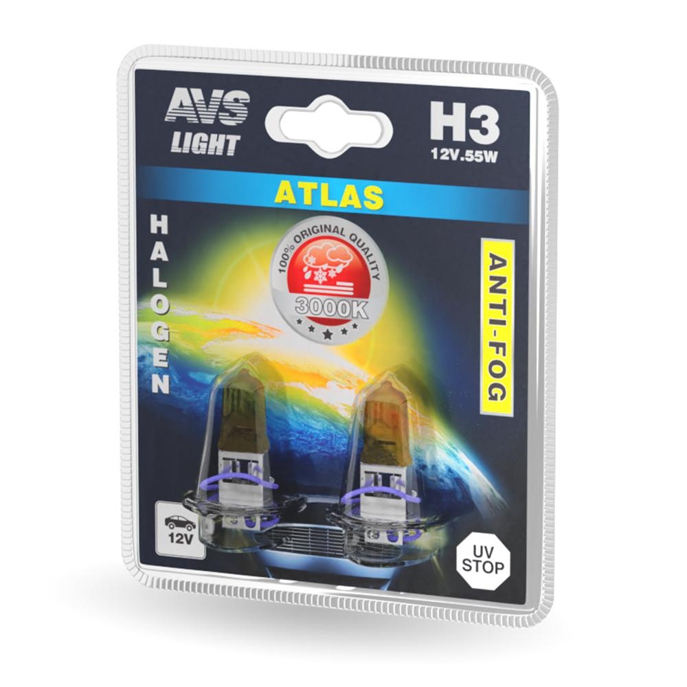 Лампа галогенная AVS ATLAS ANTI-FOG  желтый H3.12V.55W (блистер, 2 шт.)