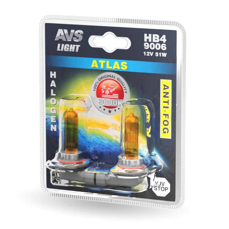 Лампа галогенная AVS ATLAS ANTI-FOG  желтый HB49006.12V.55W (блистер, 2 шт.)